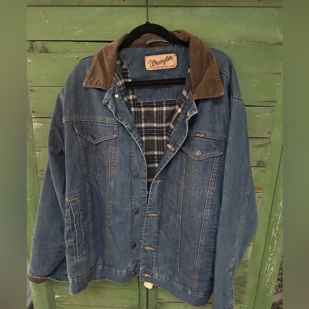 Wrangler Blue Denim Jacket with Brown Corduroy Collar